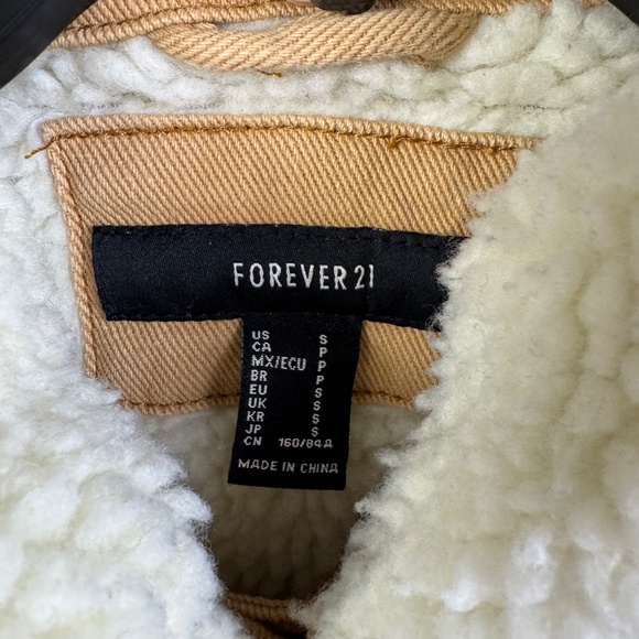 Forever 21 Tan Denim Jeans Sherpa Lined Button Up Trucker Jacket Women's Size S - Picture 5 of 7